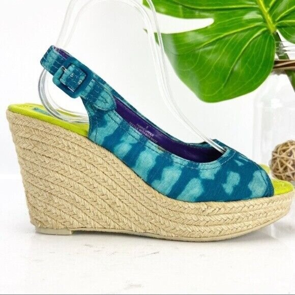 Calypso St. Barth Women's Sandal Size 8 Teal Blue Slingback Espadrille Wedge - Picture 1 of 9
